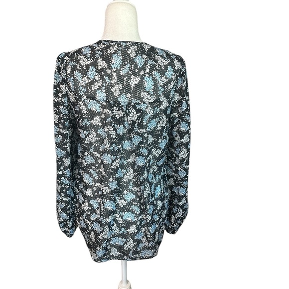 Veronica Beard Black and Blue Floral Long Sleeve Silk Blouse Size 10 - Picture 5 of 5